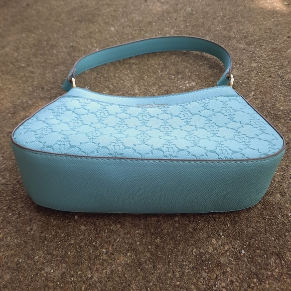 NWOT Nanette Lepore Barri Baguette Baby Blue Embossed Logo Faux Leather Mini Bag - Picture 9 of 14